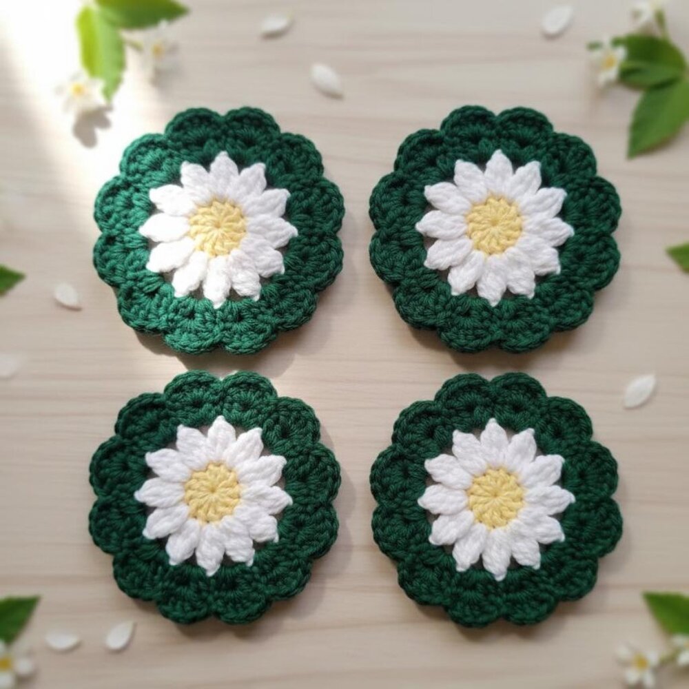 Handmade Crochet Daisy Coasters 100% Cotton Flower Coasters New